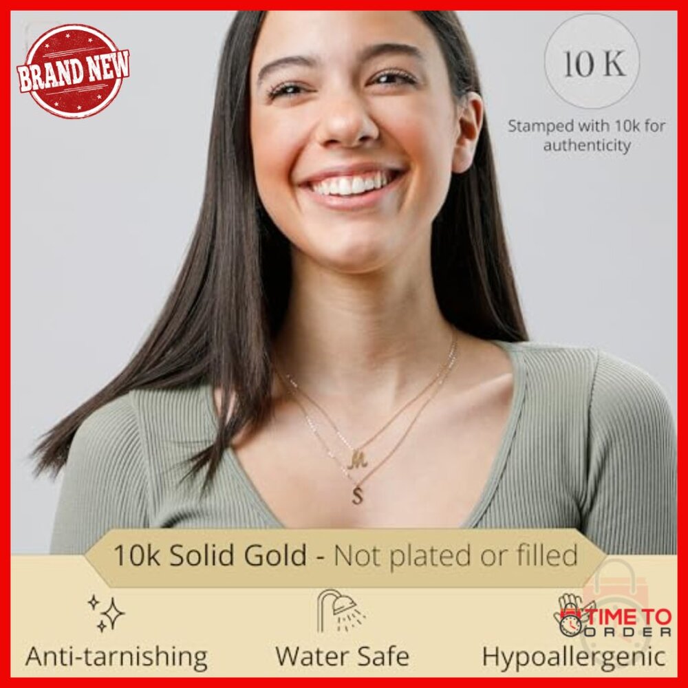 10k Solid Gold Dainty Script Initial Extendable P… - image 2